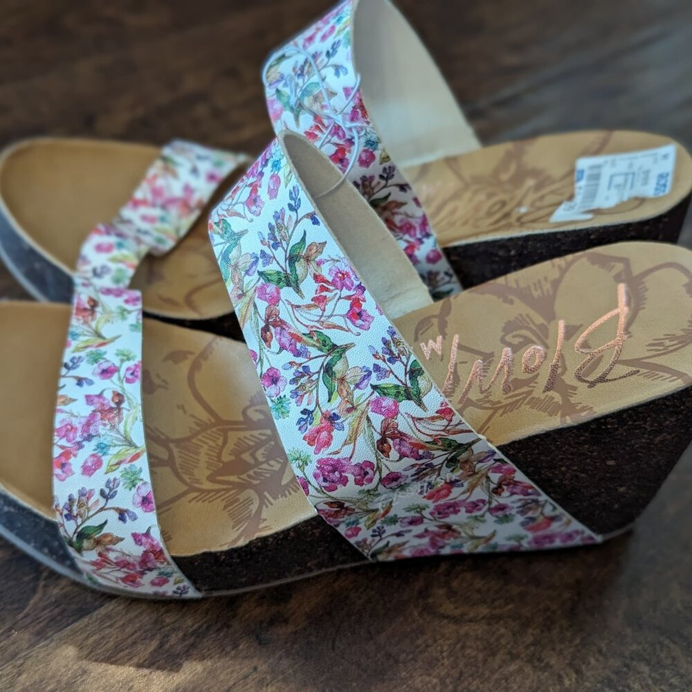 Women's Blowfish Malibu Floral Open Toe Hiri Wedge Cork Sandals Size 9.5 NWOT
